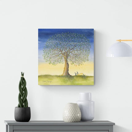 Rabbits Canvas Print Wall Art - Animal Themed Home Decor - Catherine Stephenson Artwork - Ready to Hang 'Be Mine' Painting - 40 x 40cm