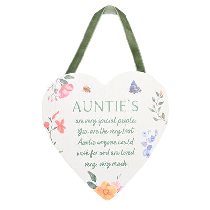 Auntie Hanging Heart Sentiment Plaque - Gift Idea - Loving & Inspirational Words - The Best Auntie Anyone Could Wish For - Floral Design