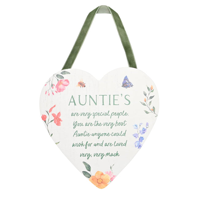 Auntie Hanging Heart Sentiment Plaque - Gift Idea - Loving & Inspirational Words - The Best Auntie Anyone Could Wish For - Floral Design