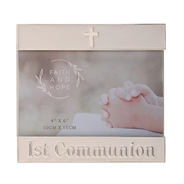 Widdop & Co. First Communion 6x4'' Photo Frame - Religious Keepsake Silver Plated Picture Frame - Christening & Communion Gift for Boys and Girls
