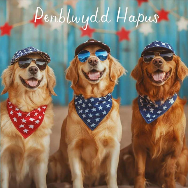 Funny Welsh Birthday Card for Him, Cool Dogs, Penblwydd Hapus