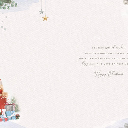 IC&G Christmas Card for Grandson - Cute Puppy Dog in Santa Hat - Foil Finish - Premium Quality Special Festive Christmas Greeting Card with Envelope