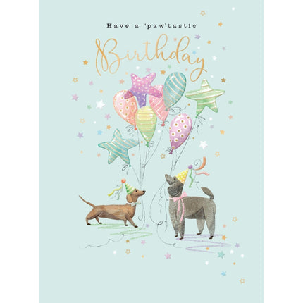 'Have a Pawtastic' Birthday Card for Women - Pretty Dogs & Balloons Design - Embossed Gold Foil Finish - Premium Special Birthday Greeting Card with Envelope