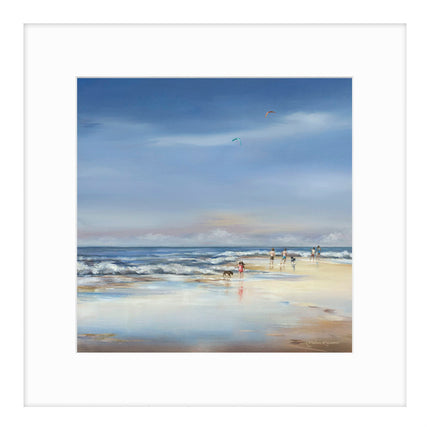 Beach Framed Print - Dipping Our Toes Painting by Caroline Richmond - Coastal Themed Artwork - 43.5 x 43.5 cm