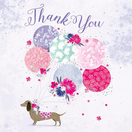 Thank You Cards Pack of 6 - Dachshund Dog and Balloons Artistic Design - Eco-Friendly Cards Multipack with Envelopes