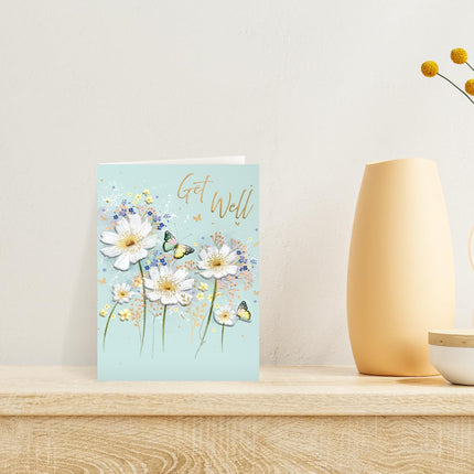 Get Well Soon Card for Women, Butterflies & Flowers Design