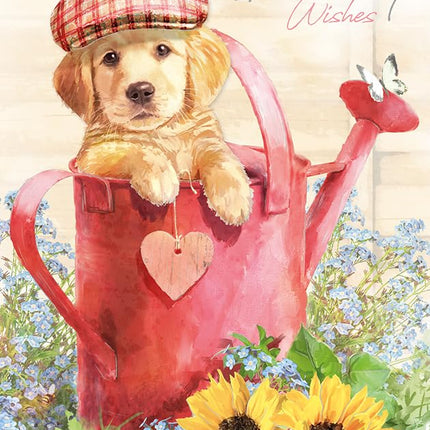 Birthday Card for Her, Cute Golden Retriever Dog & Floral Design