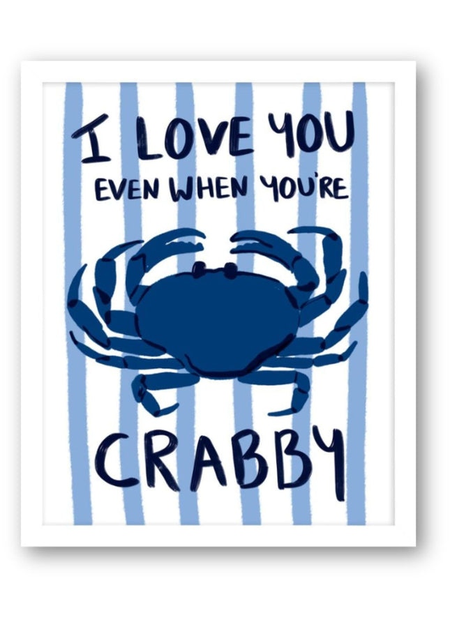 'I Love You Crabby' Funny Graphic Crab Framed Wall Art - 32 x 26 cm Ready to Hang Artwork Print for Home Decor - Pictures, Paintings & Prints for Living Room, Bedroom, Kitchen
