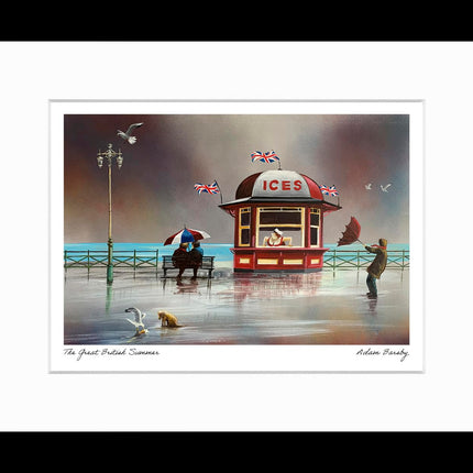 Seaside Framed Print Wall Art - Nostalgic Coastal Themed Home Decor - Adam Barsby Artwork - Ready to Hang 'The Great British Summer' Painting - 33.5 x 27.5cm
