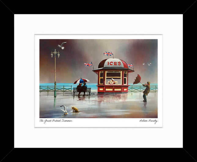 Seaside Framed Print Wall Art - Nostalgic Coastal Themed Home Decor - Adam Barsby Artwork - Ready to Hang 'The Great British Summer' Painting - 33.5 x 27.5cm