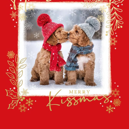 Christmas Card for Husband - Cute Festive Dogs in the Snow - Embossed Gold Foil Finish - Premium Greeting Card with Envelope
