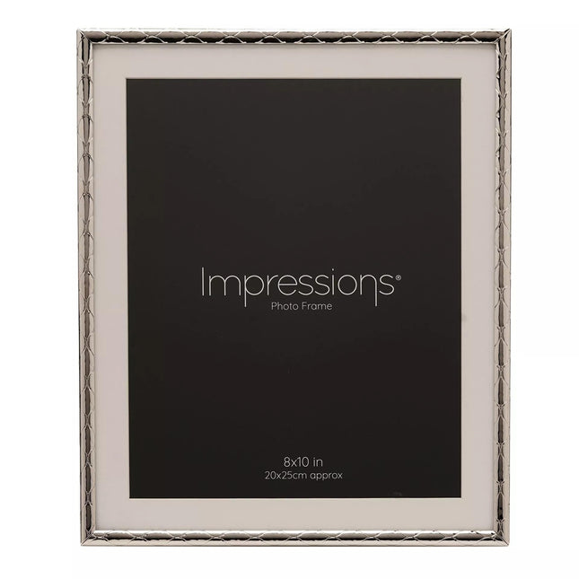 Widdop & Co. Silver Photo Frame 8 x 10 Inch with White Mount - Decorative Criss Cross Picture Frame - Freestanding Photo Display for Home, Office & Wedding Photos