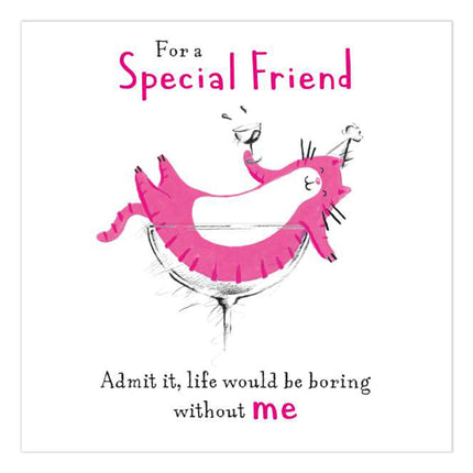 Funny Birthday Card for a Special Friend - Amusing Cat & Cocktail Design - Premium Greeting Card with Envelope for Women