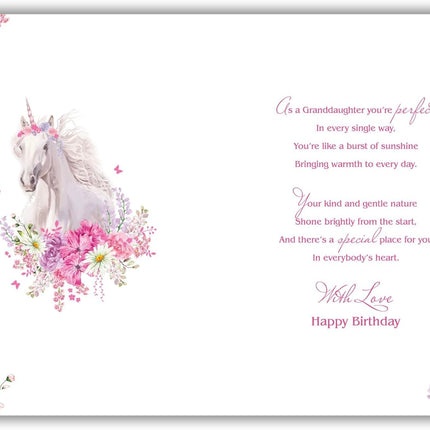 Birthday Card for Granddaughter – Unicorn & Floral Design