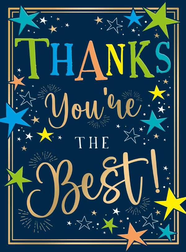 Thank You Card for Men - Modern Star Design - Embossed Gold Foil Finish - Premium Greeting Card with Envelope
