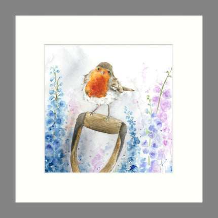 Robin Framed Print Wall Art - Animal Themed Home Decor - Sarah Reilly Artwork - Ready to Hang 'Rosie Robin' Painting - 33.5 x 33.5 cm