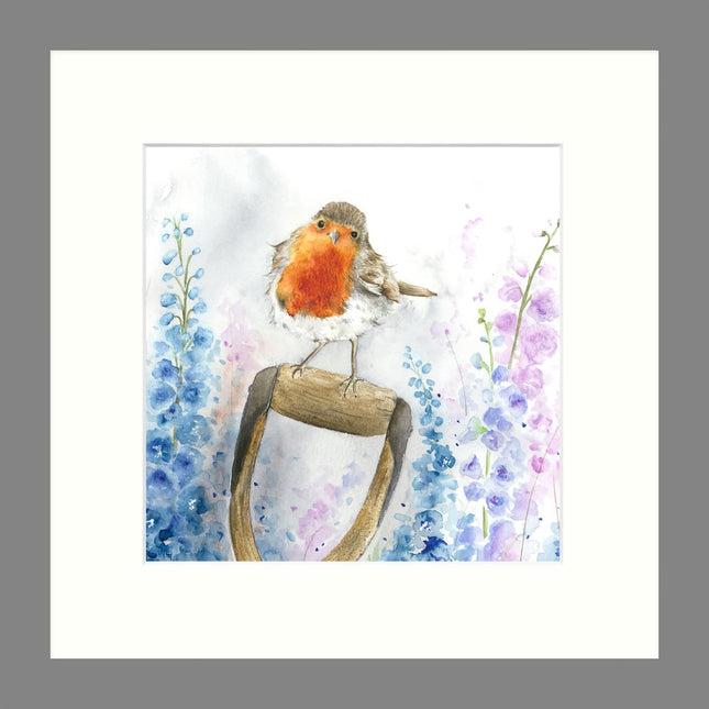 Robin Framed Print Wall Art - Animal Themed Home Decor - Sarah Reilly Artwork - Ready to Hang 'Rosie Robin' Painting - 33.5 x 33.5 cm