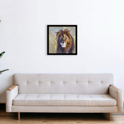 Lion Framed Print Wall Art - 'Patience' by Louise Luton - Animal Wildlife Picture - Ready to Hang Home Décor - 43.5 x 43.5 cm