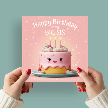Birthday Card for Big Sister - Cute Cake Design - Premium Greeting Card with Envelope for Big Sis - Eco-Friendly & Recyclable