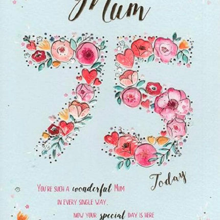 Birthday Card for Mum – Age 75 Floral Design