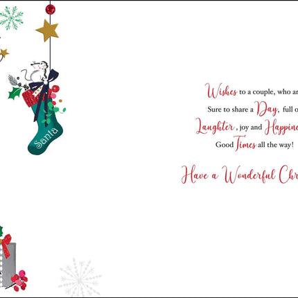 Sister and Brother-in-Law Christmas Card - Dalmatian Dog and Festive Staircase - Contemporary Artistic Design - Special Finishes and Illustrated Insert Leaf - Made in the UK