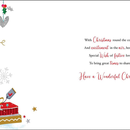 Daughter and Son-in-Law Christmas Card - Polar Bear Couple and Christmas Tree - Contemporary Artistic Festive Design - Special Finishes and Illustrated Insert Leaf - Made in the UK