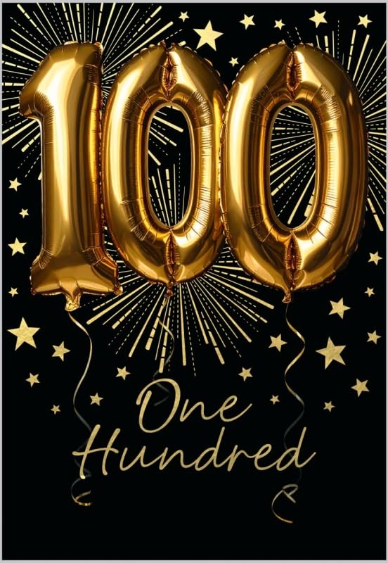 100th Birthday Card, Gold Foil Finish Celebration Design