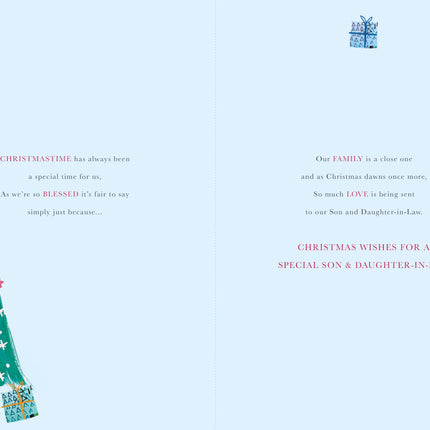 Son & Daughter-in-Law Christmas Card - With Love Penguins and Stars - Artistic Festive Design - Special Finish - Made in the UK - Eco-Friendly