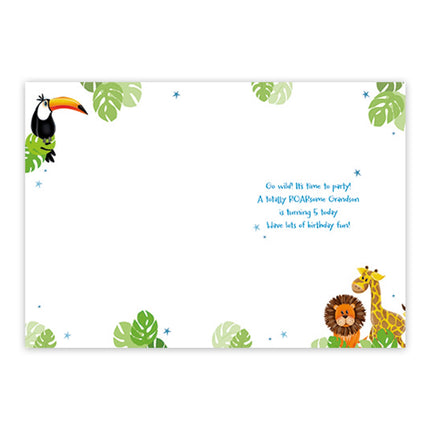 5th Birthday Card for Grandson, Jungle Animals Design
