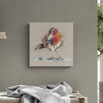 Red Robin Canvas Print Wall Art - Animal Themed Home Decor - Nicola Jane Rowles Artwork - Ready to Hang 'Thinking of You' Painting - 30 x 30cm