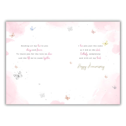 Anniversary Card for Wife - Pretty Champagne & Floral Bouquet Design - Premium Happy Anniversary Greeting Card with Envelope