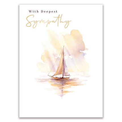 Deepest Sympathy Card - Serene Sailing Boat Design - Embossed Gold Foil Finish - Thinking of You Premium Greeting Card with Envelope