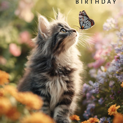 Birthday Card for Her, Cute Cat & Butterfly Design