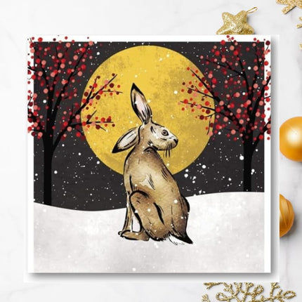 Charity Christmas Cards Pack of 8 - Charity Christmas Cards with a Hare and Moon Design - Eco-Friendly Xmas Cards Multipack with Envelopes