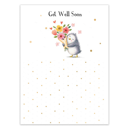 Get Well Soon Card for Her - Cute Bird & Flowers Design with Embossed Foil Finish, Eco-Friendly & Made in the UK