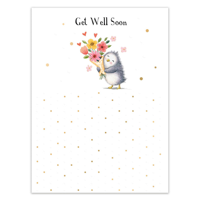 Get Well Soon Card for Her - Cute Bird & Flowers Design with Embossed Foil Finish, Eco-Friendly & Made in the UK