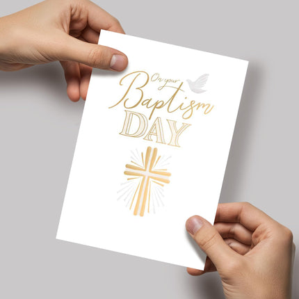 Baptism Card - Cross & Dove Design with Embossed Foil Finish, Eco-Friendly & Made in the UK
