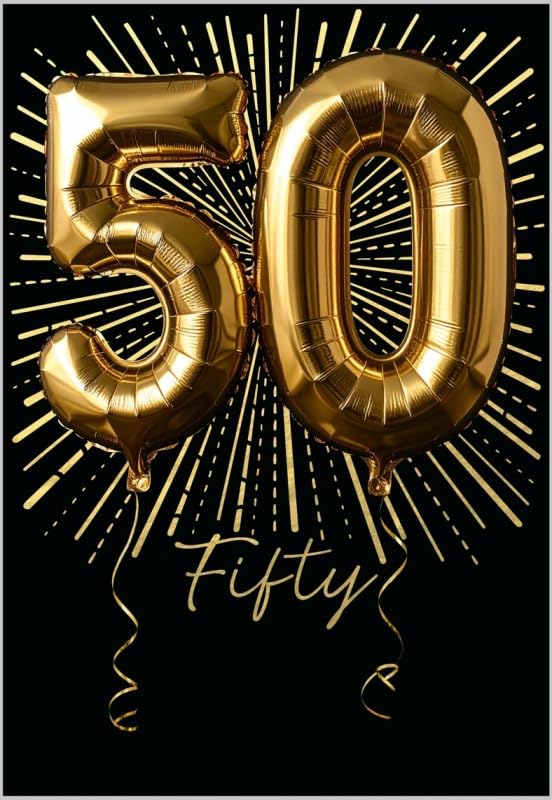50th Birthday Card, Gold Foil Finish Celebration Design