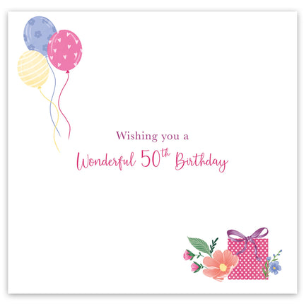 3D Pop Up 50th Birthday Card for Her, Feminine Celebration Design