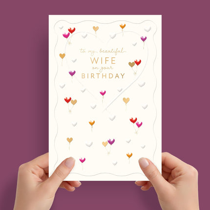 Birthday Card for a Beautiful Wife, Romantic Love Heart Balloons