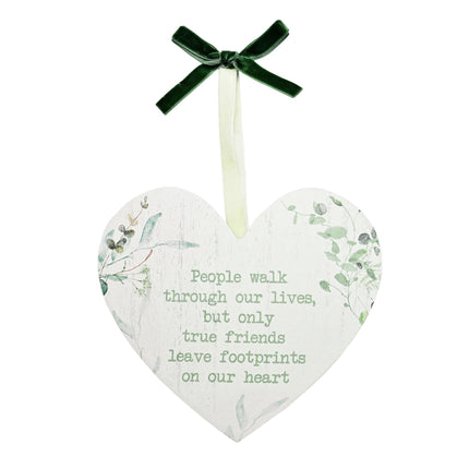 Friendship Hanging Heart - Gift Idea - Special Friend Sentimental Words - Only True Friends Leave Footprints on Our Heart - Botanical Design Plaque