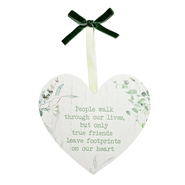 Friendship Hanging Heart - Gift Idea - Special Friend Sentimental Words - Only True Friends Leave Footprints on Our Heart - Botanical Design Plaque