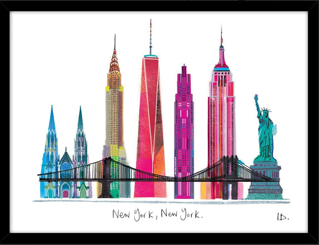 'New York' by Ilona Drew City Skyline Framed Wall Art - 42 x 32cm Ready to Hang Artwork Print for Home Decor - Pictures, Paintings & Prints for Living Room, Bedroom, Kitchen