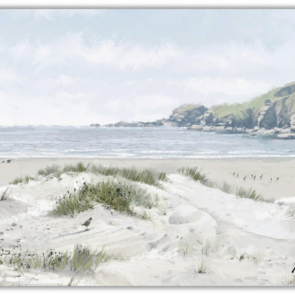 Seaside Dog Walk Canvas Wall Art - 'White Sands III' by Richard Macneil - Charming Coastal Print - Ready to Hang Home Décor - 40cm x 30cm