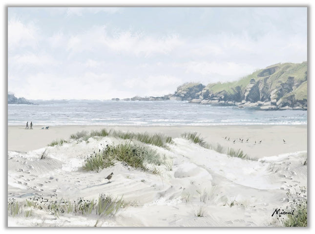 Seaside Dog Walk Canvas Wall Art - 'White Sands III' by Richard Macneil - Charming Coastal Print - Ready to Hang Home Décor - 40cm x 30cm