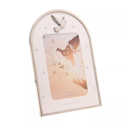 Widdop & Co. Faith & Hope Confirmation Photo Frame 4 x 6 Inch - Religious Confirmation Gift - Freestanding Silver Arch Picture Frame Keepsake