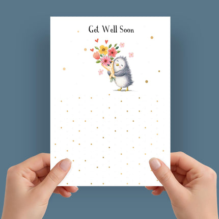 Get Well Soon Card for Her - Cute Bird & Flowers Design with Embossed Foil Finish, Eco-Friendly & Made in the UK