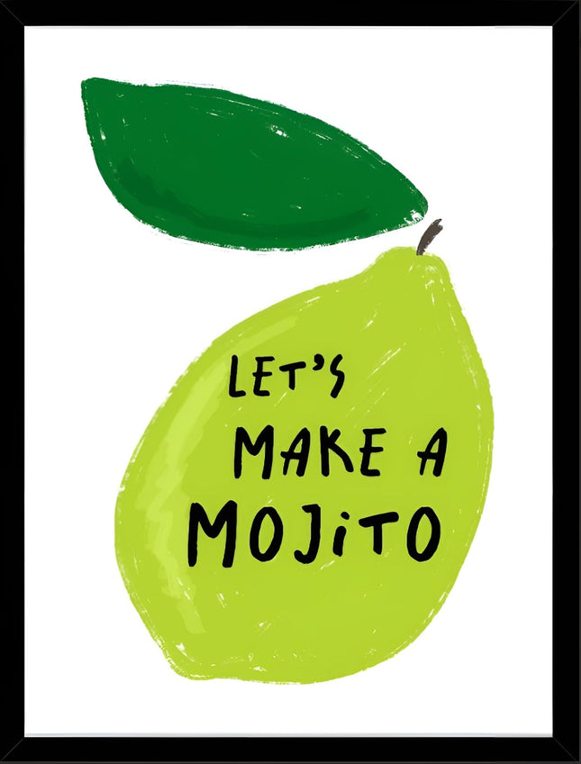 'Let's Make a Mojito' Graphic Lime Framed Wall Art - 42 x 32 cm Ready to Hang Artwork Print for Home Decor - Pictures, Paintings & Prints for Living Room, Bedroom, Kitchen