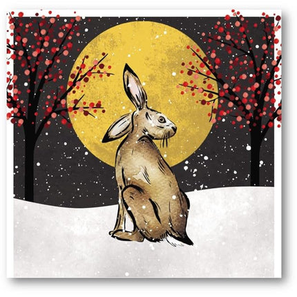 Charity Christmas Cards Pack of 8 - Charity Christmas Cards with a Hare and Moon Design - Eco-Friendly Xmas Cards Multipack with Envelopes