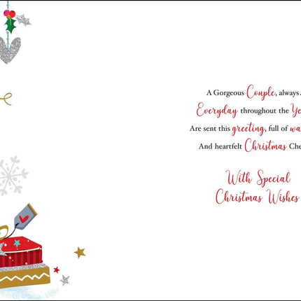 Special Couple Christmas Card - Polar Bears and Christmas Tree - Contemporary Artistic Festive Design - Special Finishes and Illustrated Insert Leaf - Made in the UK